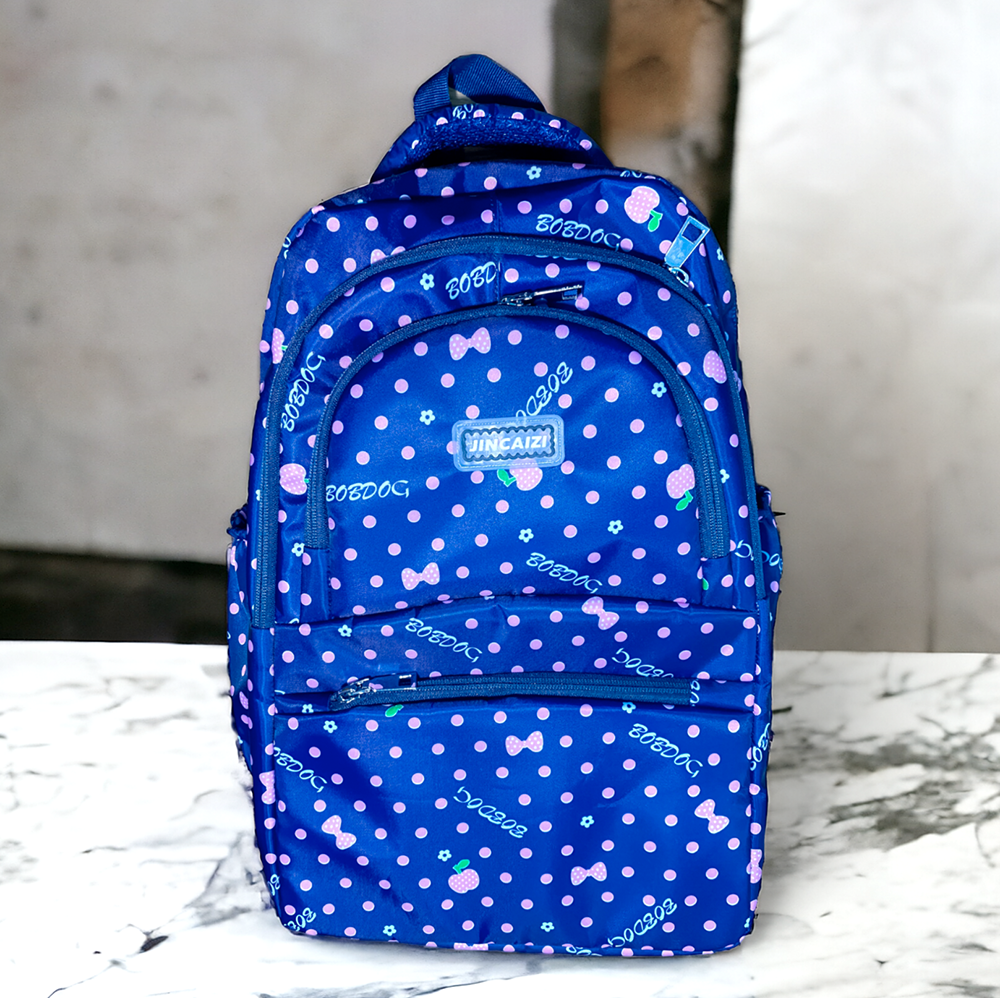 Nylon Ball Print School Backpack for Kids - Navy Blue
