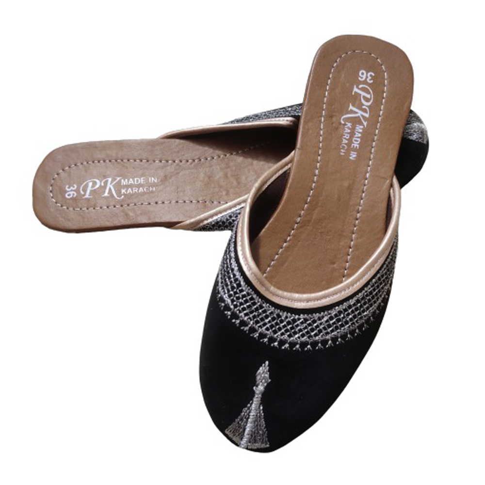Artificial Leather Half Nagra Jutti for Women - Black and Silver