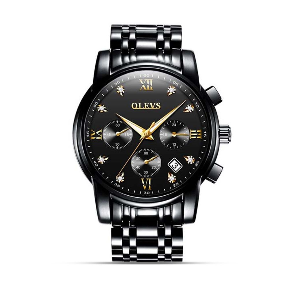 Olevs 2858 Stainless Steel Wrist Watch For Men - Black