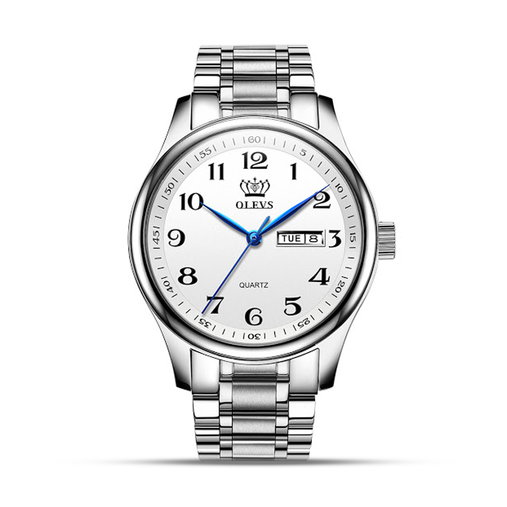 Olevs 5567 Stainless Steel Wrist Watch For Men - Silver