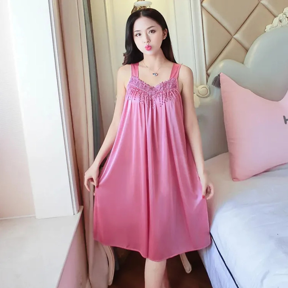 Silk Satin Lace Nightwear for Women - Pink