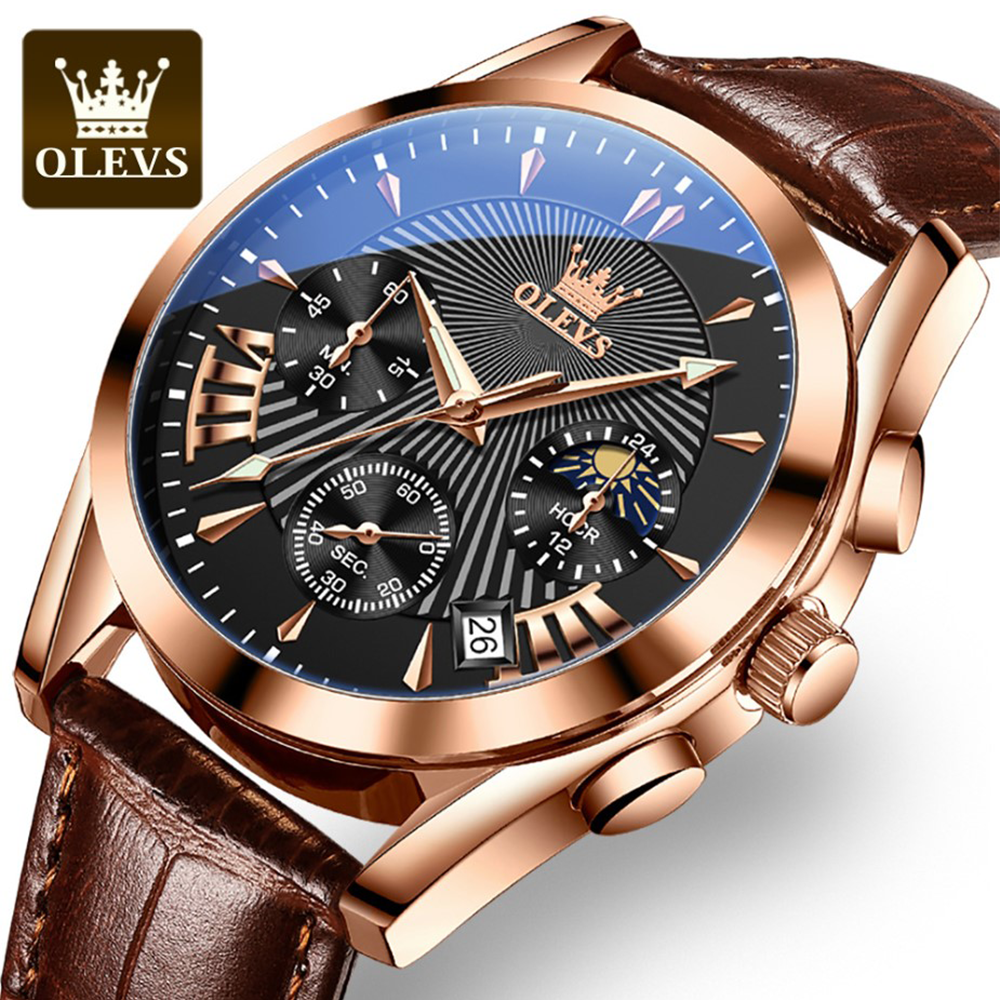 Olevs 2876 Luxury Chronograph Wrist Watch For Men - Rose Gold