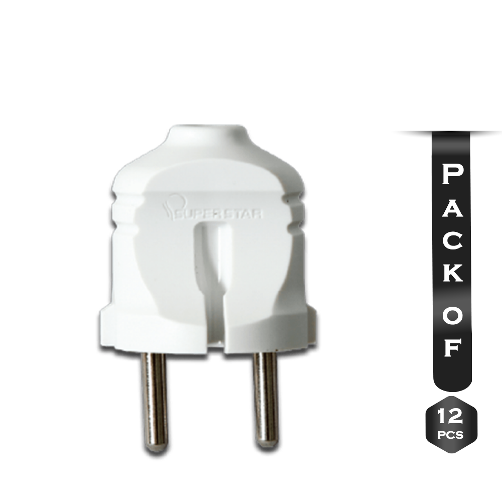 Pack Of 12 Pcs Superstar 2 Pin Plug - White 