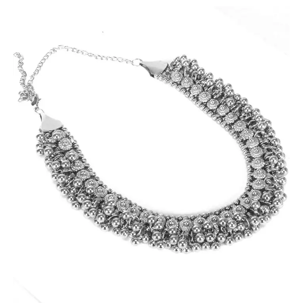 Indian Jaypuri Choker Necklace For Women - Silver