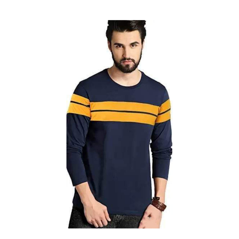 Cotton Sweep Shirt For Men - Yellow And Navy Blue - TSH-32