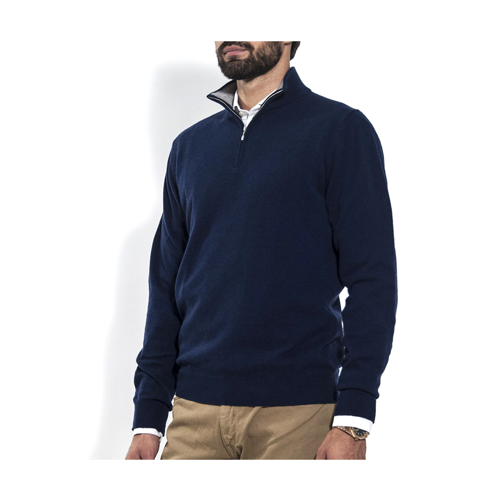 Woolen Fashionable Full Sleeve High Neck Zipper Jumper For Men - J-28 - Dark Blue