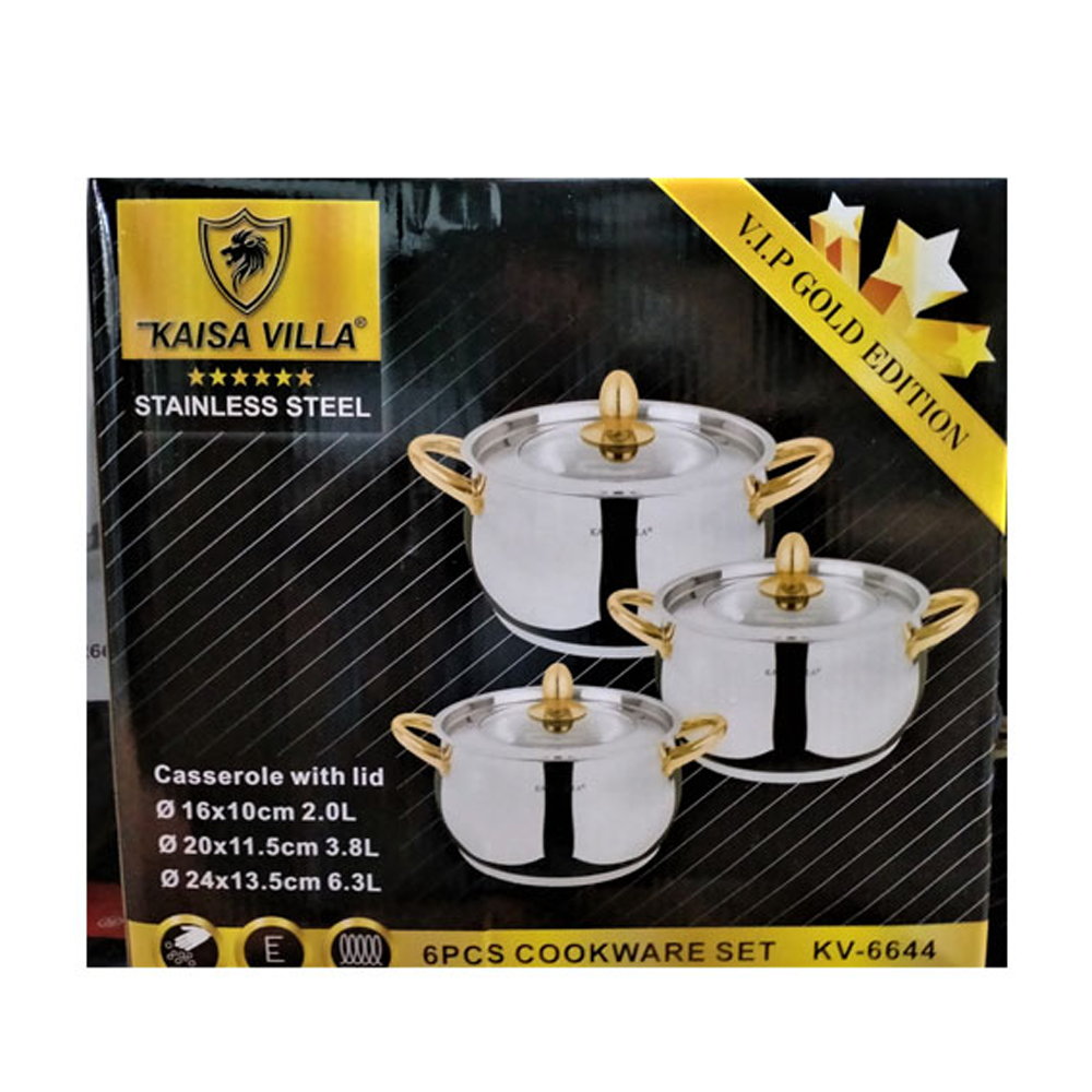 Six Pieces Stainless Steel Cookware Set - Silver And Golden - KV6644