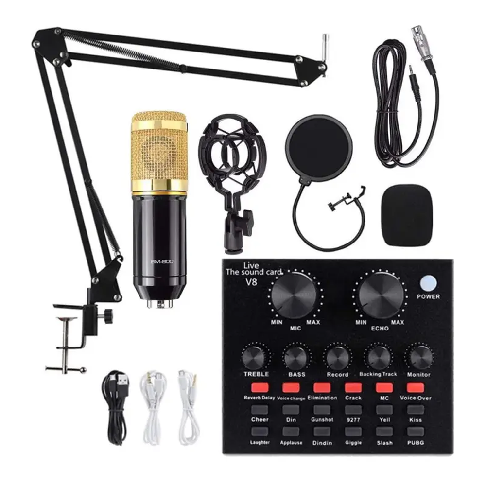 BM 800 Microphone and v8 Sound Card For Recording Studio
