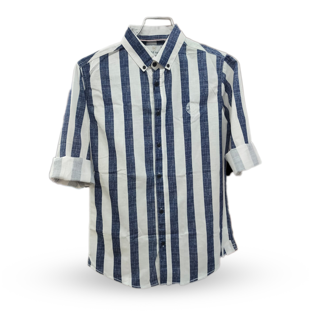 Cotton Full Sleeve Striped Shirt For Men - Navy and White - OP214