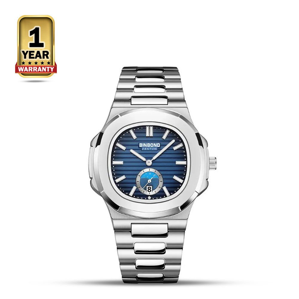 BINBOND B1786 Stainless Steel Analog Wrist Watch For Men - Blue and Silver