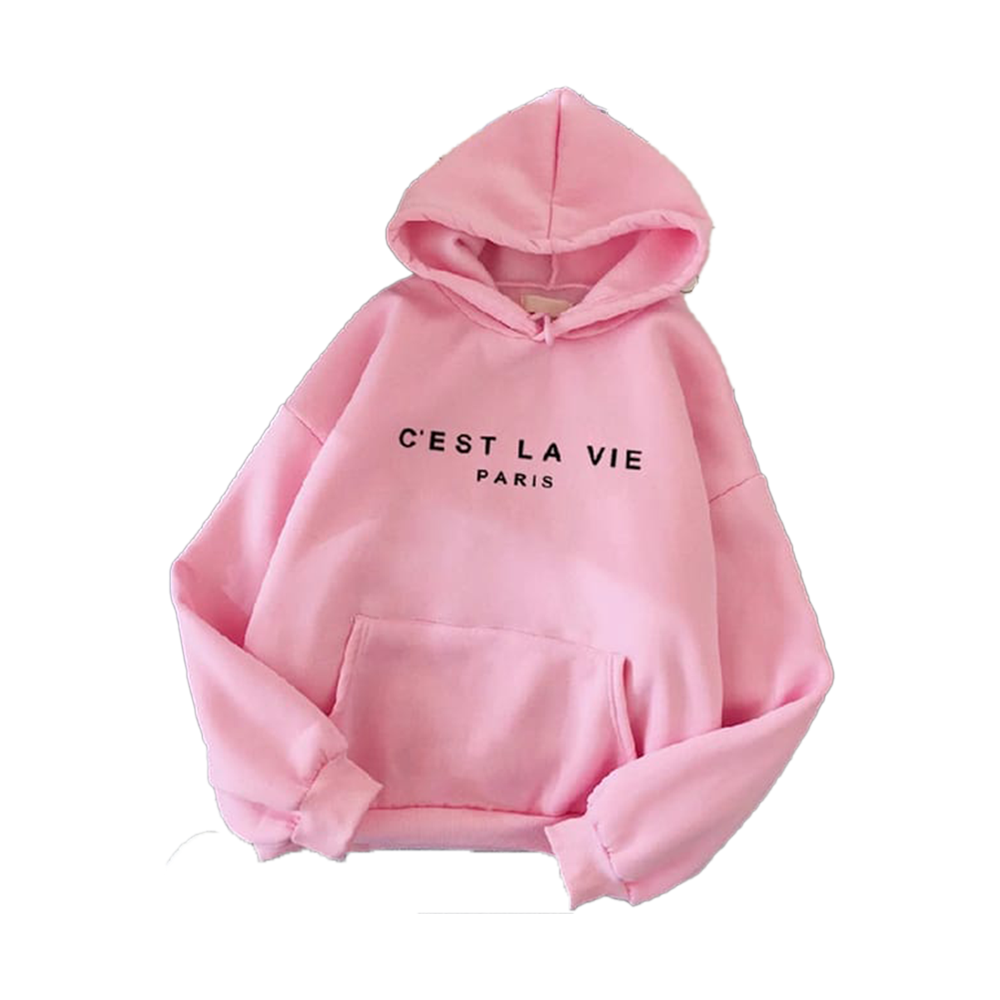 Fashionable Long Sleeves Paris Hoodie For Women - Light Pink