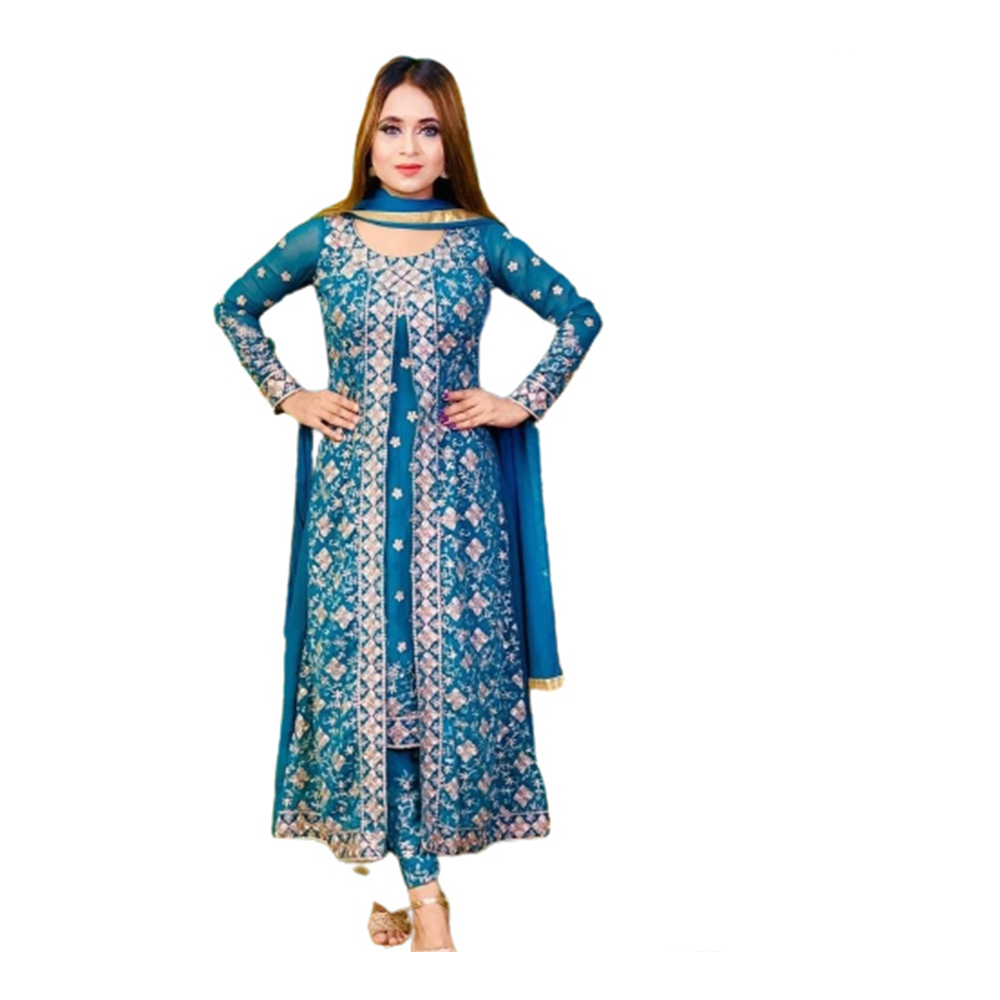 Soft Georgette Embroidery Unstitched Salwar Kameez For Women - Blue - 3G-23