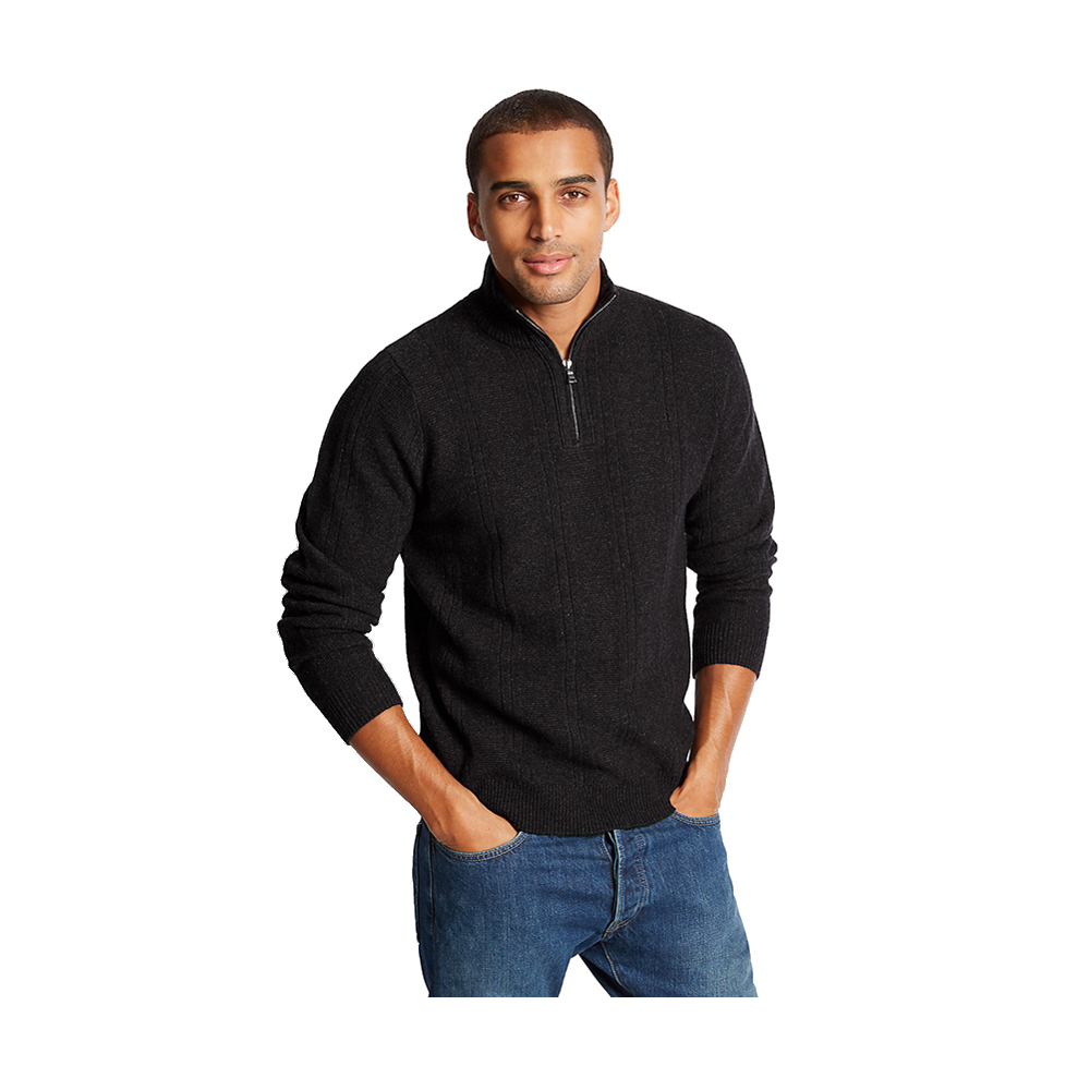 Woolen Fashionable Full Sleeve High Neck Zipper Jumper For Men - J-23 - Black