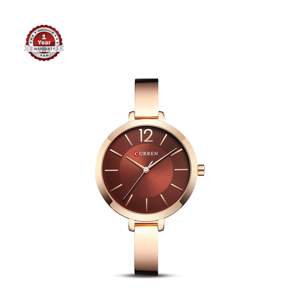 CURREN 9012 Stainless Steel Analog Watch For Women - Maroon and Rose Gold