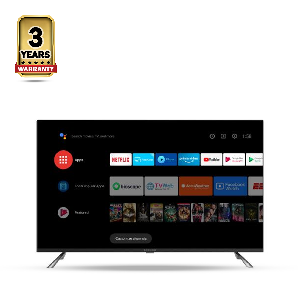 Singer  SRTV-SLE50U5000GOTV Primax 4K Android TV - 50 Inch - Black