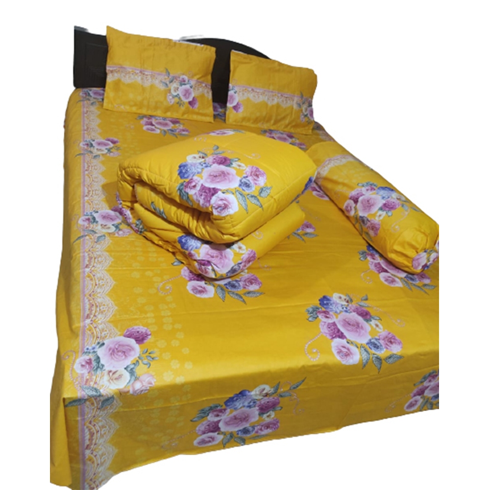 Twill Cotton King Size Five In One Comforter Set Yellow CFS143