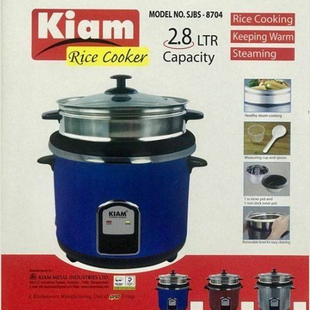 Kiam SJBS-8704 Stainless Steel Rice Cooker - 2.8 Liter - Blue and Silver 