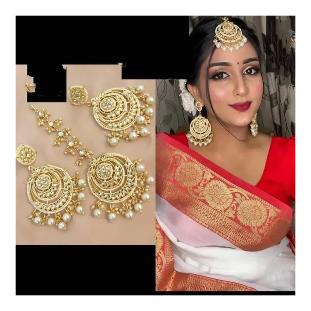 Indian Hand Working Gorgeous Jhumka Earrings With Tikli Set
