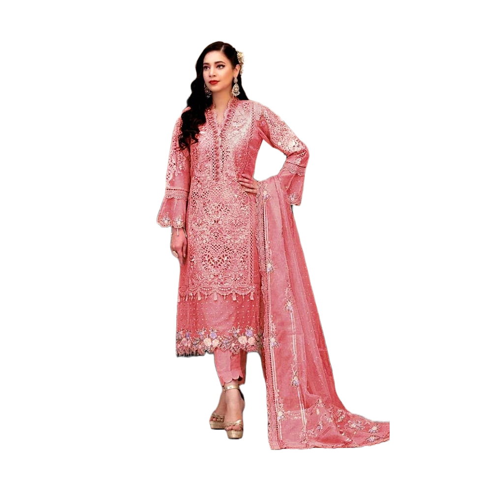 Three Pcs For Women Georgette and Butter Silk - Raspberry