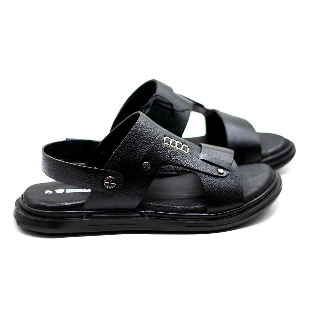 Zays Leather Sandal For Men - Black - ZA16