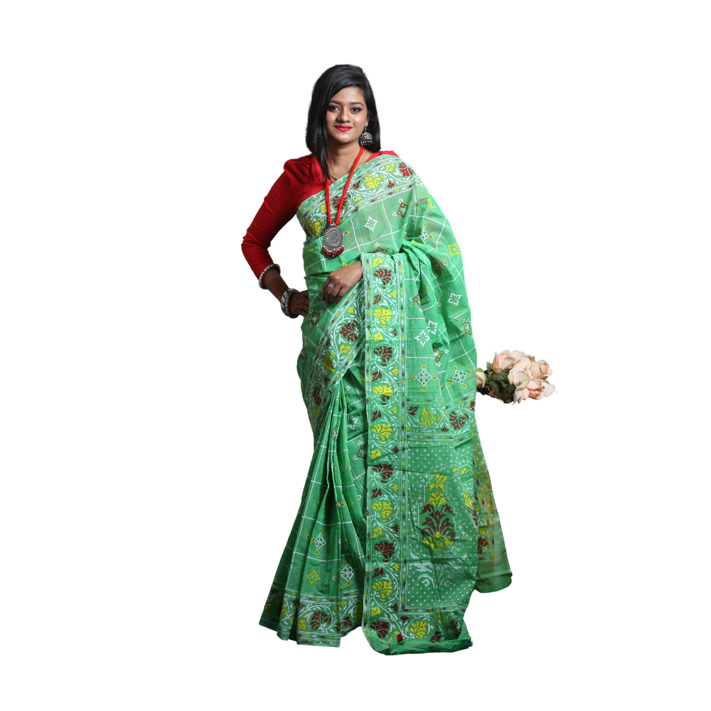 Skin Print Silk Cotton Saree For Women - Soft Green - SC10