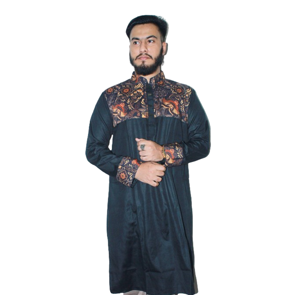 Dupion Silk Semi Long Panjabi For Men - Multicolor