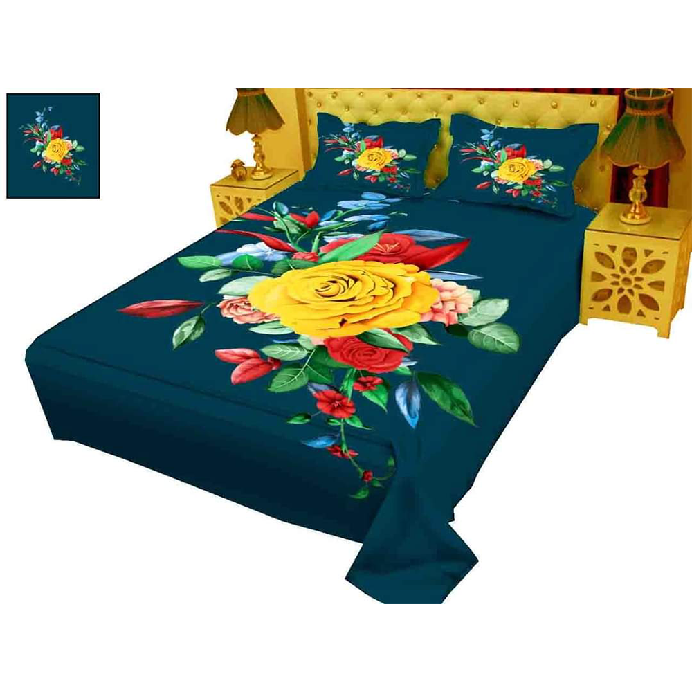 Cotton King Size Bedsheet With 2 Pillow Covers - Multicolor - ST-337
