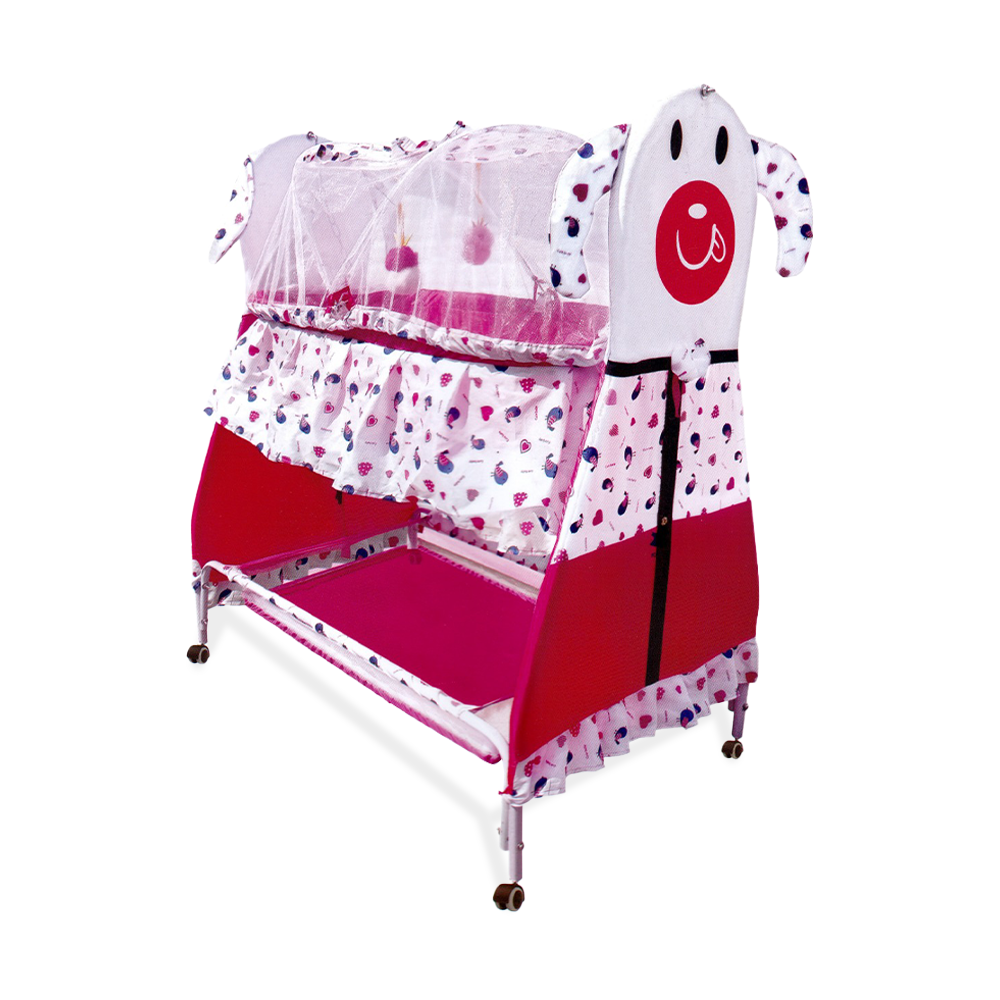 Metal Baby Cradle Bed with Mosquito Net - Pink