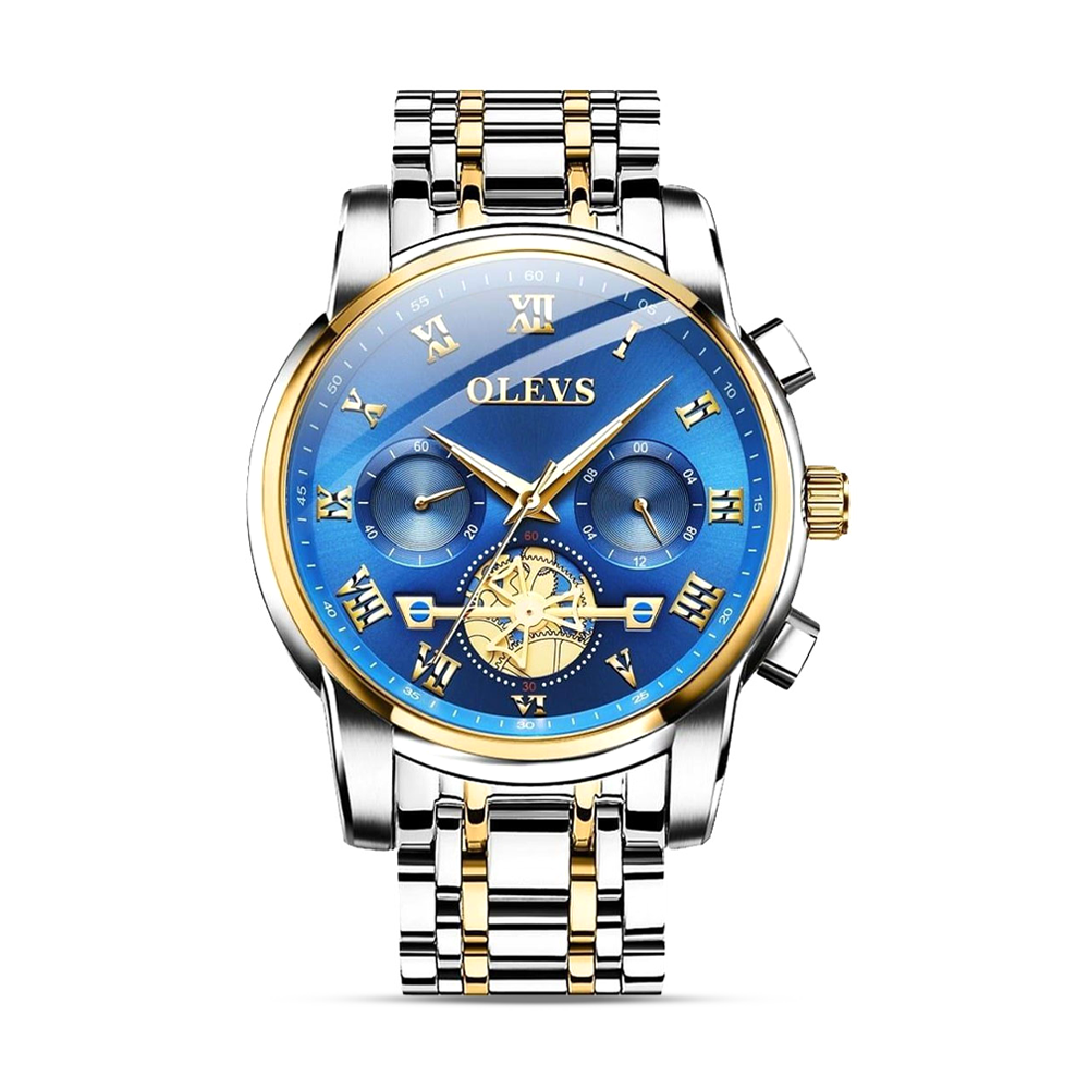 Olevs 2859 Stainless Steel Wristwatch For Men - Silver and Blue
