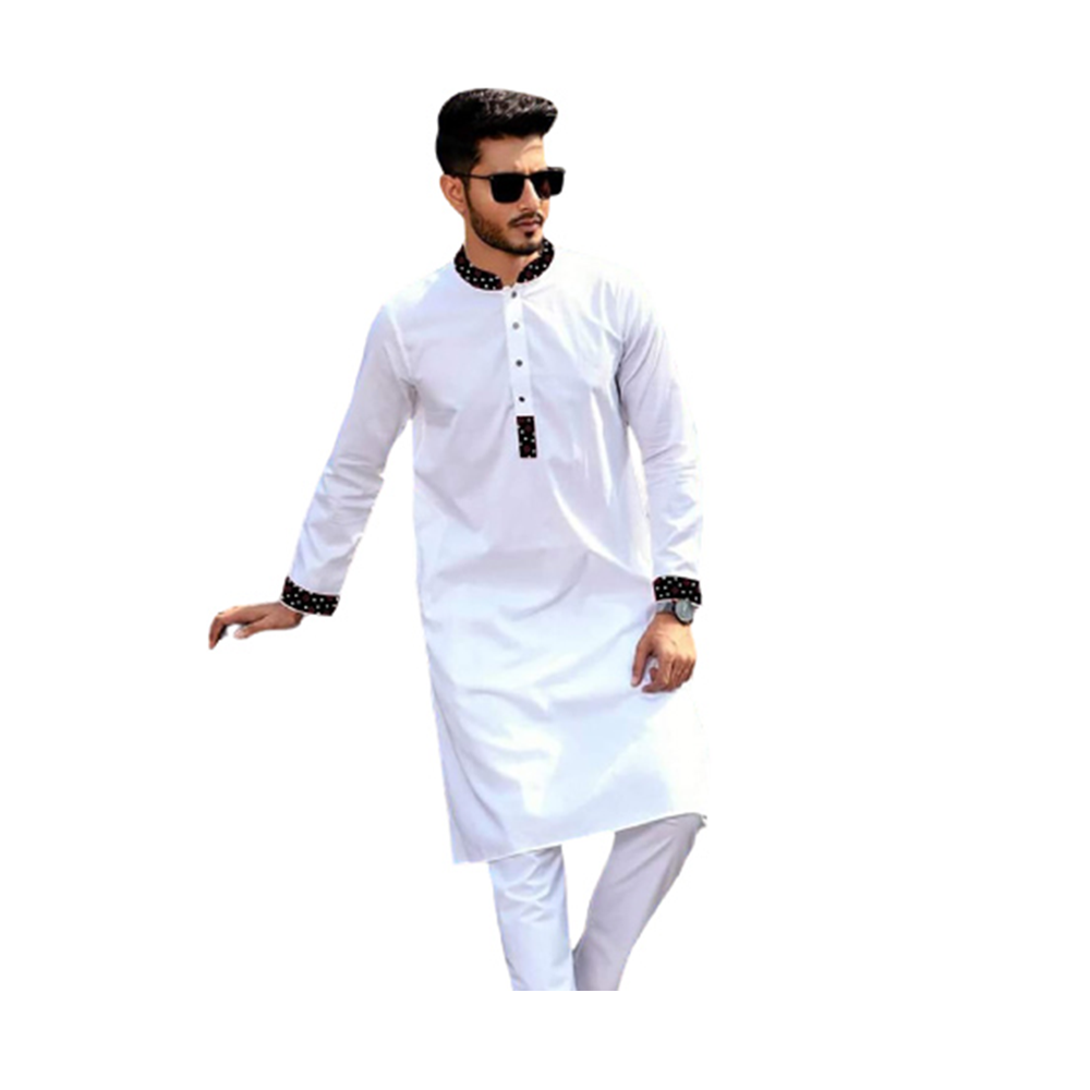 Linen Panjabi For Men - White - PN-14