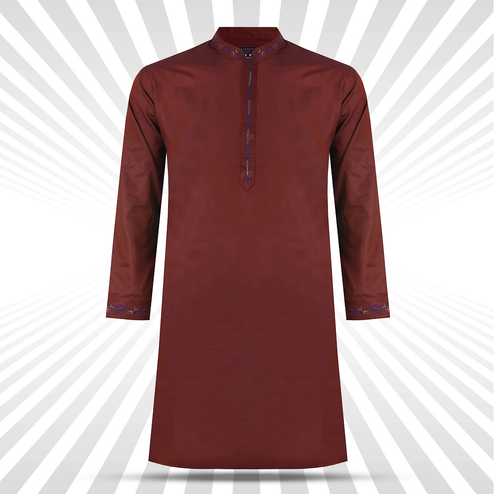 Embroidery Cotton Panjabi for Men - Maroon - BRP-PQ06