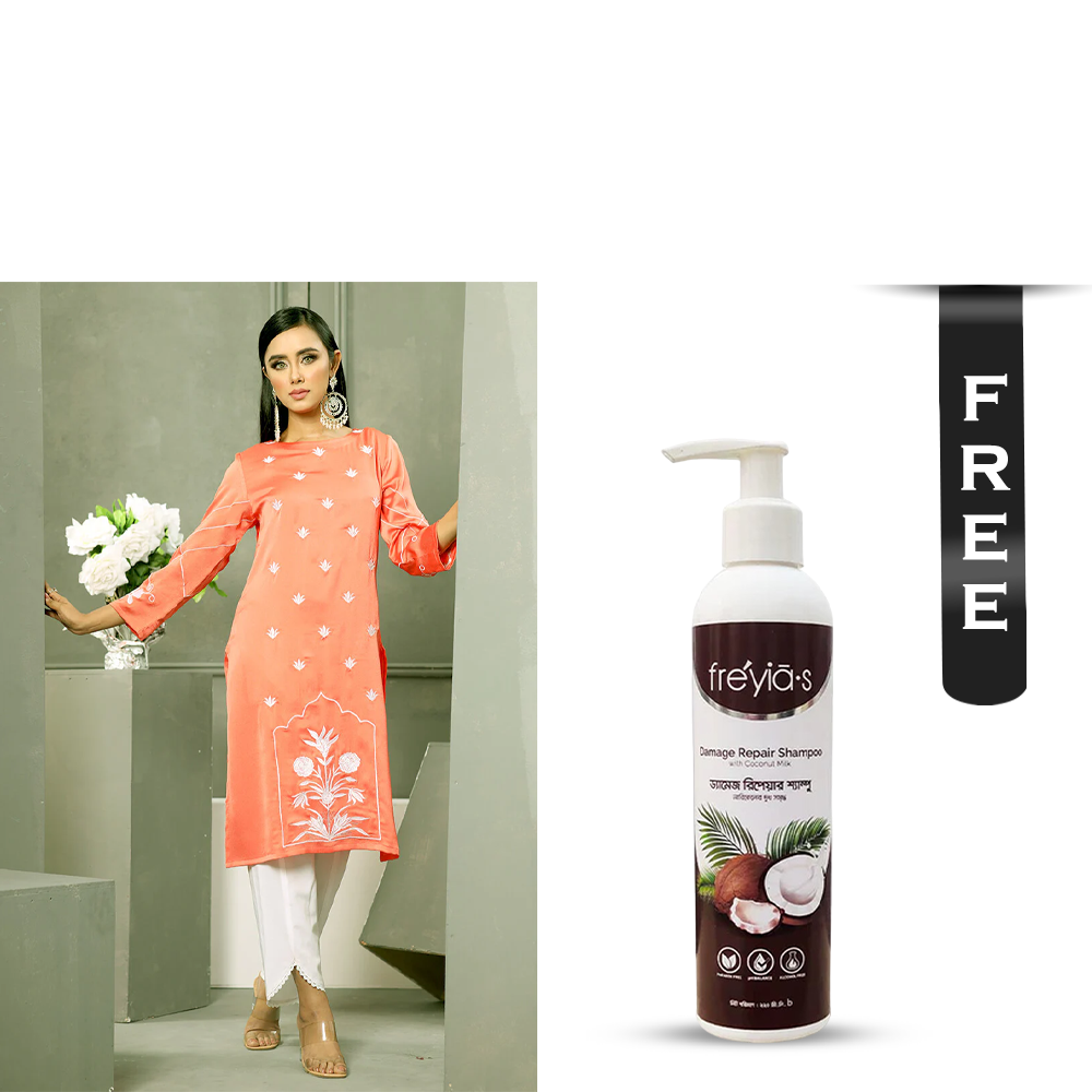 Buy Showstopper Crepe Silk Kurti for Women - Orange - M07 and Get Freyias Damage Repair Shampoo with Coconut Milk - 220ml Free