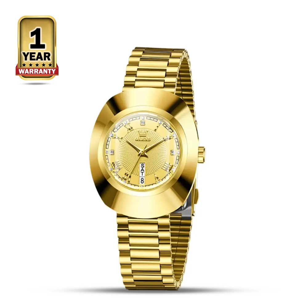 OLEVS 7008 Tungsten Steel Quartz Round-Dial Watch For Women - Golden