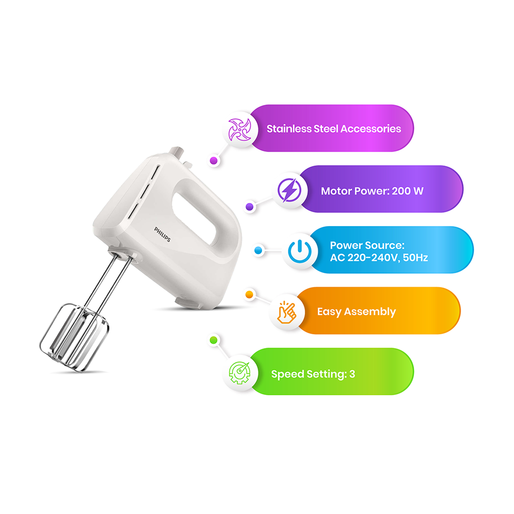 Philips HR3705/00 Hand Mixer 5 Speeds Turbo - 300W - White