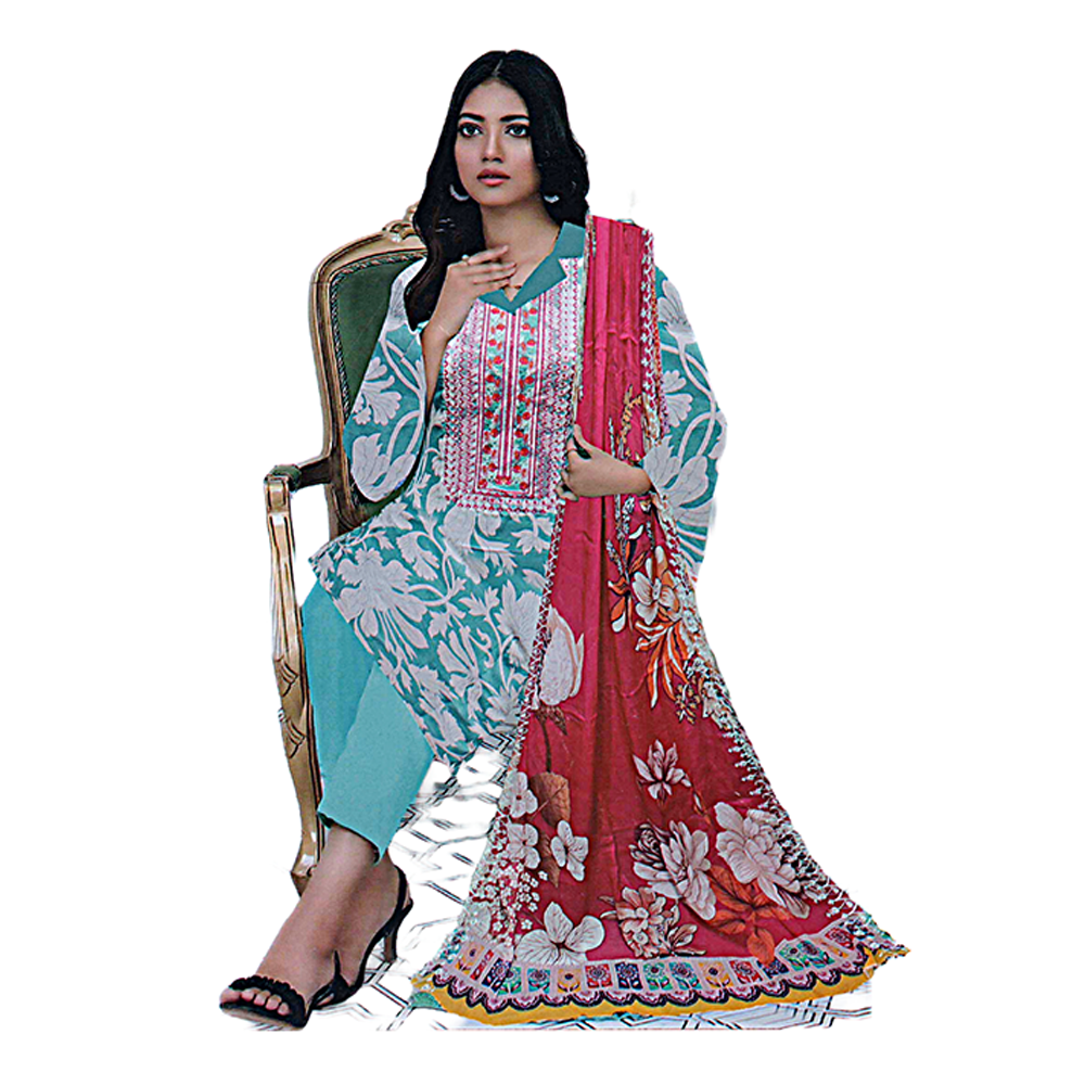 Mashaal Unstitched Embroidery Lawn Salwar Kameez for Women - Sea Green