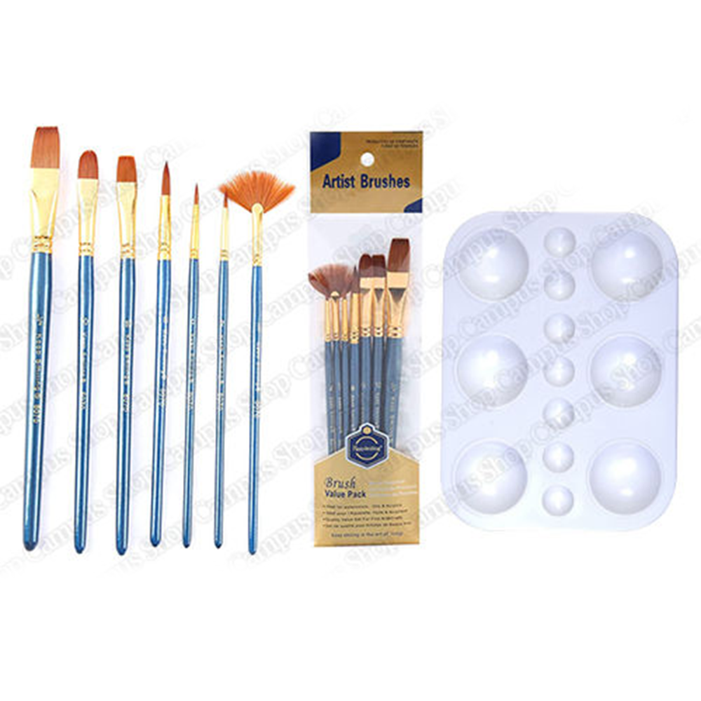 7 Pcs Paint Brush Set and 1Pcs Artist Color Round Palette