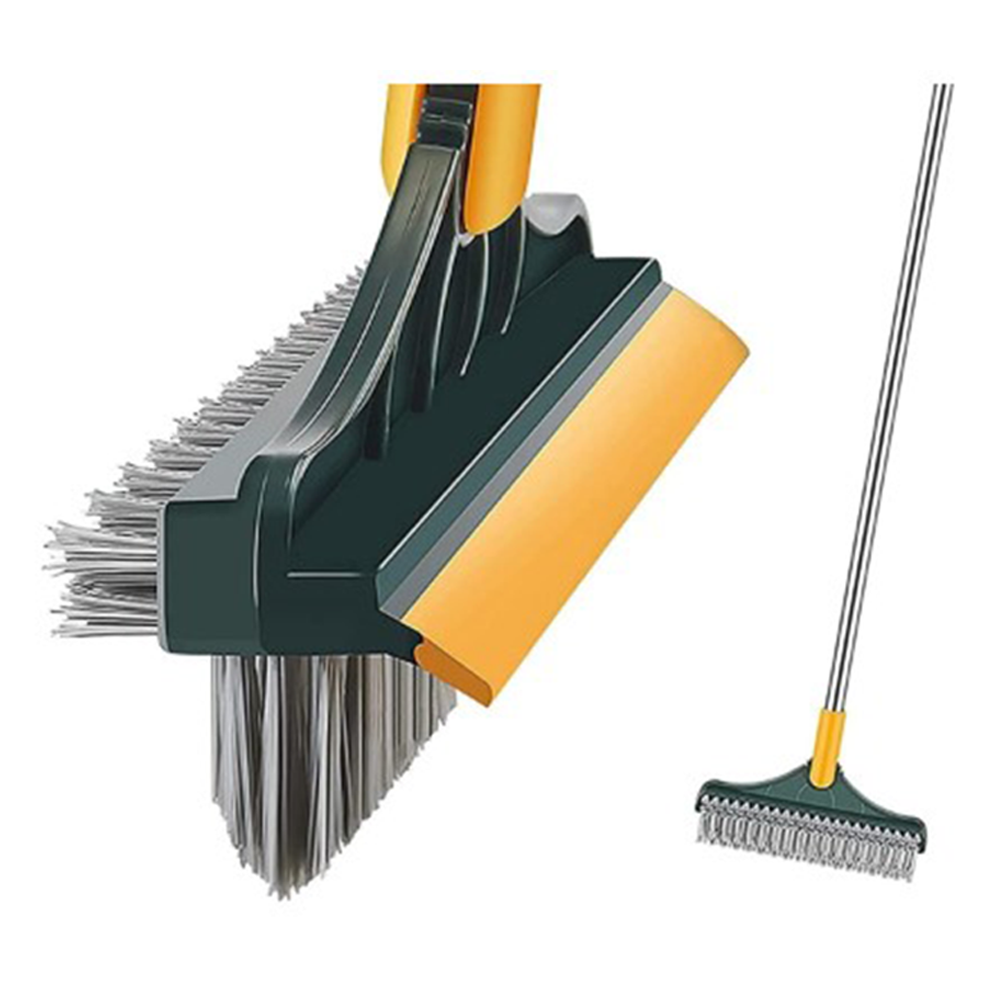 Cleaning Brush 3 In 1 Bathroom Tile Cleaning Brush With Wiper Long Handle Floor Cleaning - Yellow
