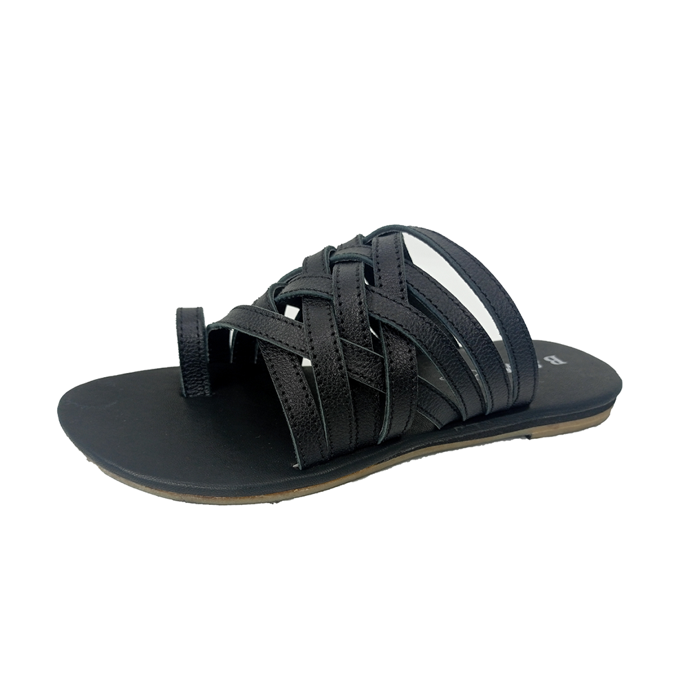 Black and White Leather Sandal For Ladies - 32010157 - Blue