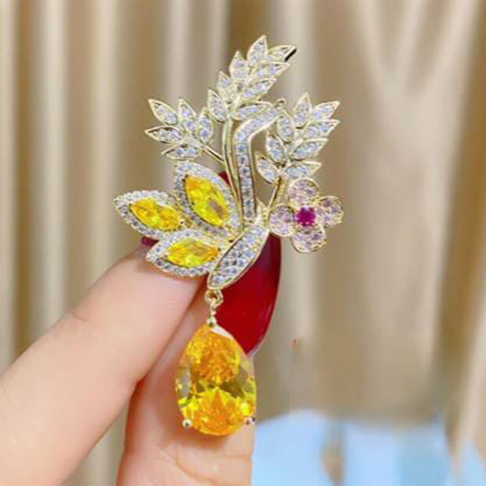 Metal Rose Brooch Hijab Safety Pin For Girls And Women - Yellow - 18