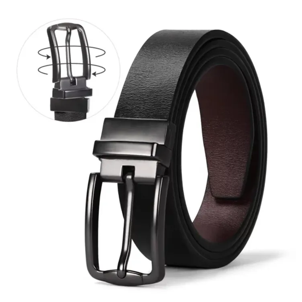 Leather Reversible Belt For Men - Black