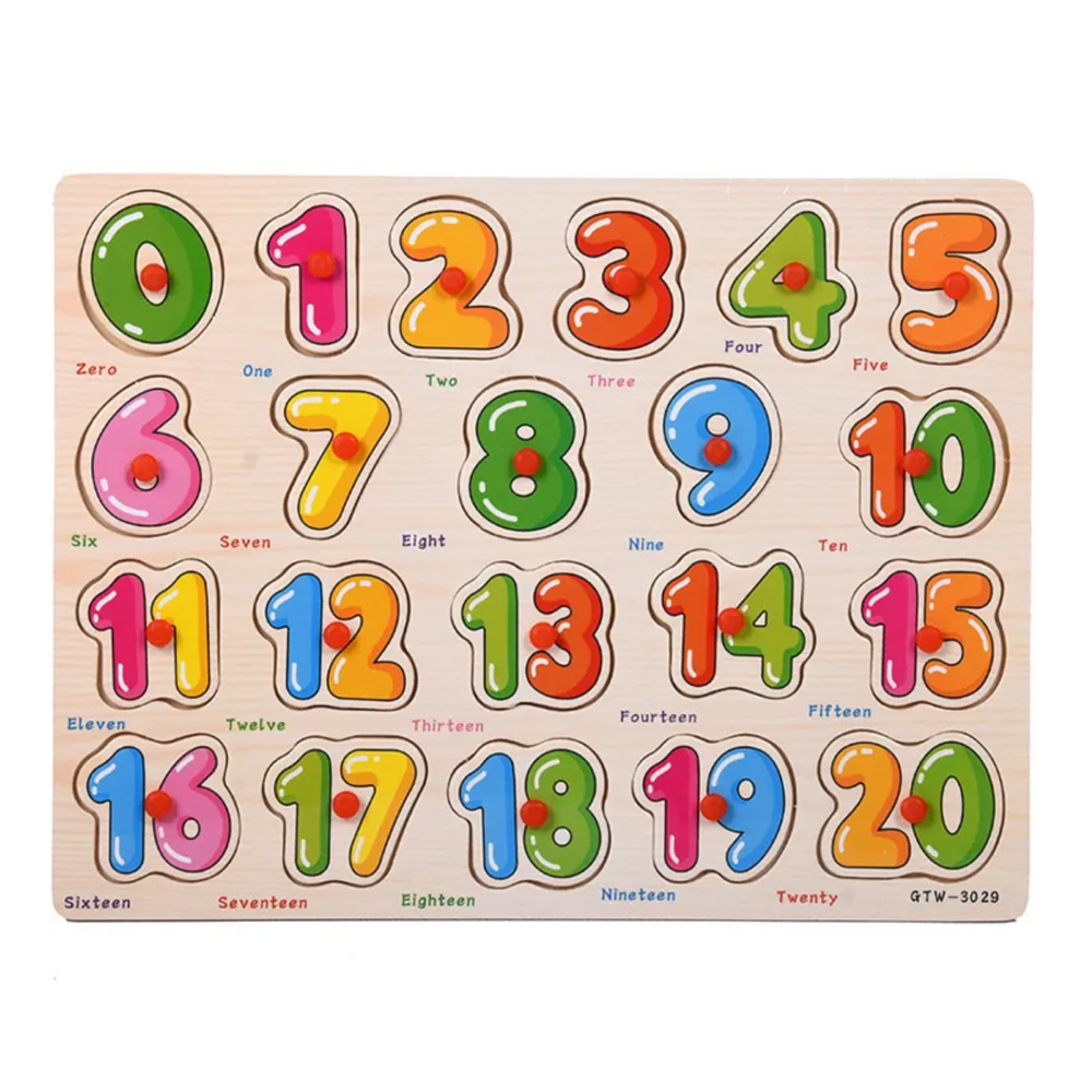 Wooden English Number Peg Puzzle Board Montessori Educational Toy For Children