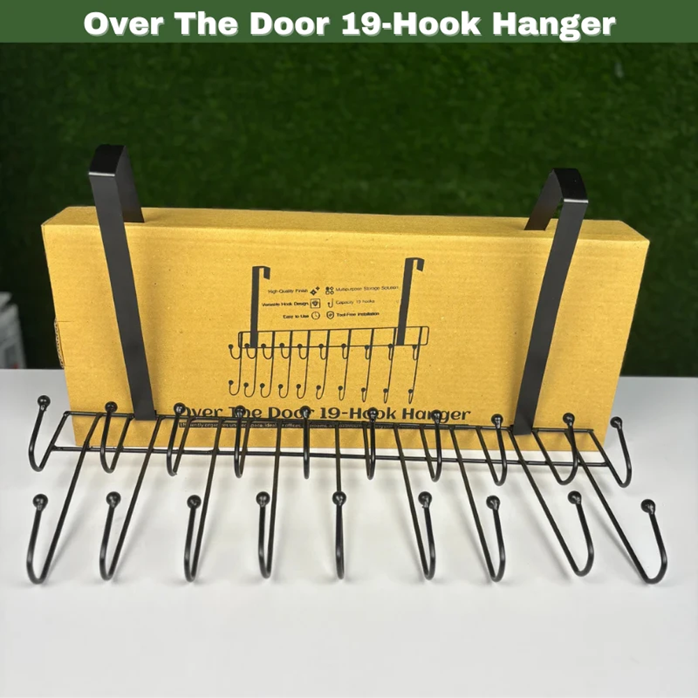 Over The Door 19-Hook Hanger - Black