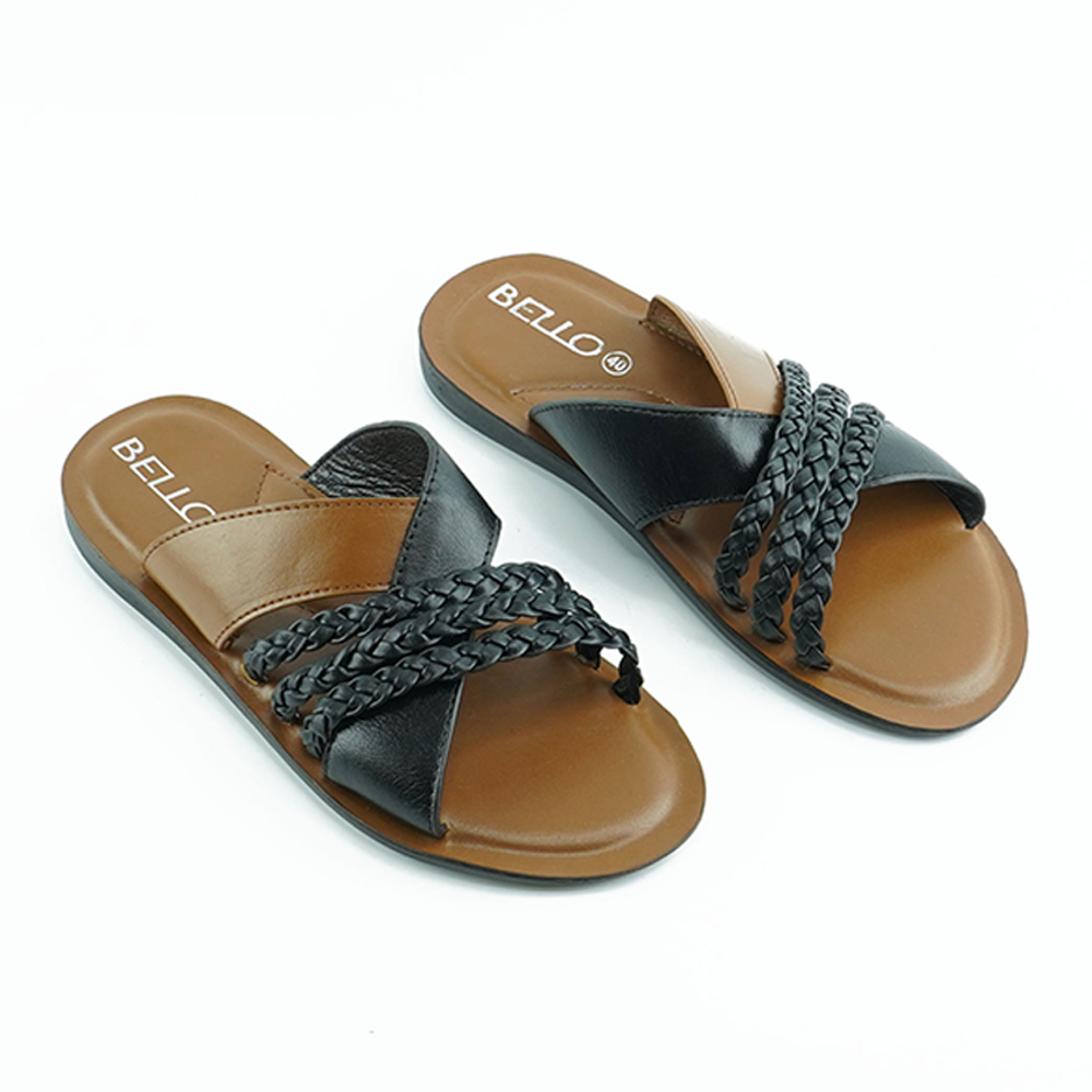 Leather Sandals For Men - 	Black and Mustard - 301-002