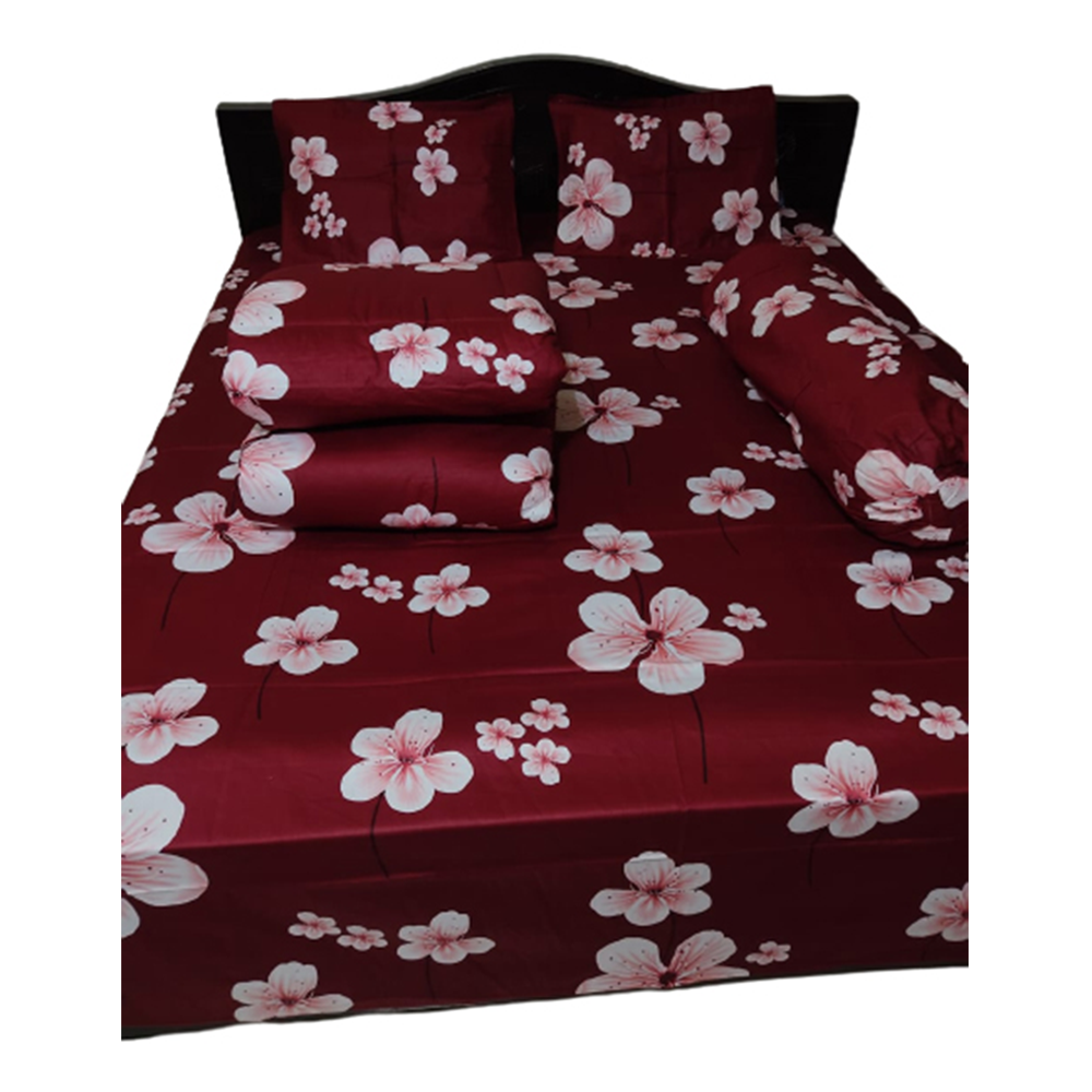 Twill Cotton King Size Five In One Comforter Set - Maroon - CFS-118