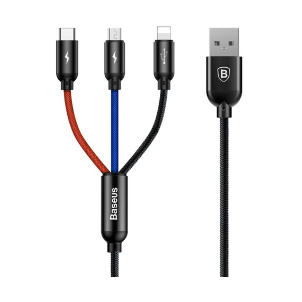 Baseus Three Primary Colors 3 In 1 Fast Charging USB Cable - Black