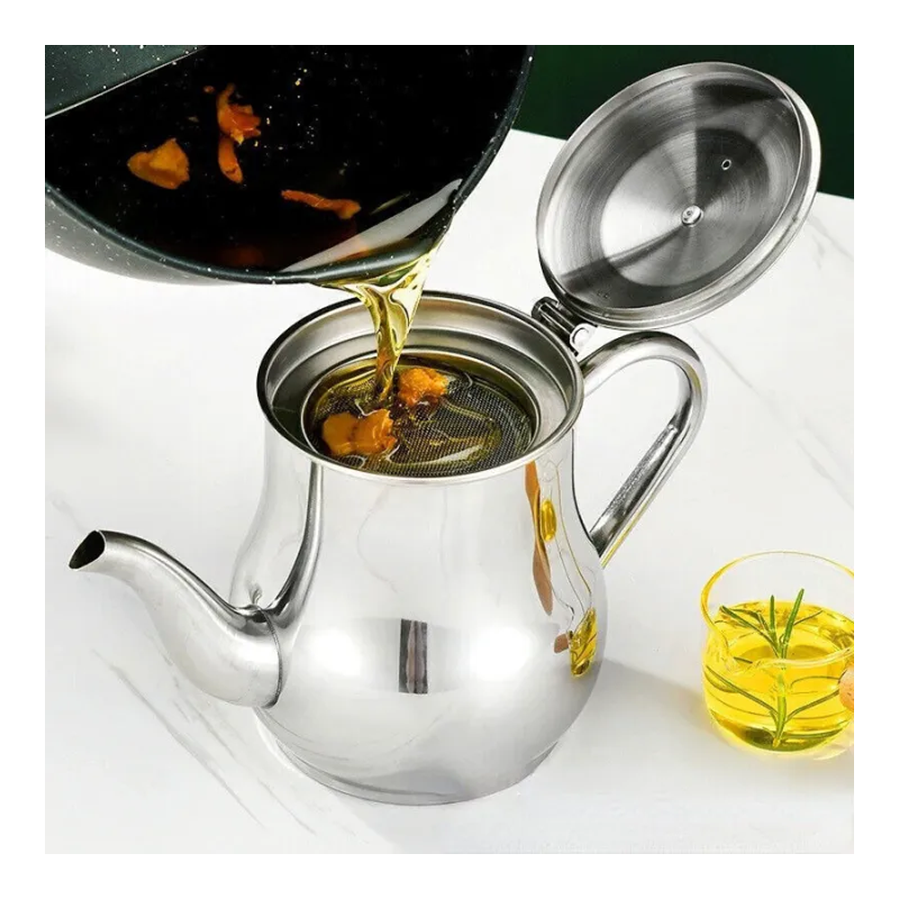 Stainless Steel Oil Strainer Pot Container Jug - 700ml