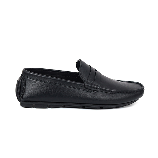 Zays Leather Loafer Shoe For Men - Black - SF75