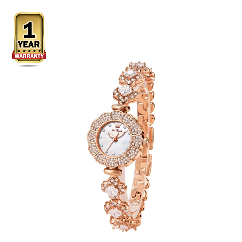 OLEVS 9813 Stainless Steel Wrist Watch For Women - Rose White