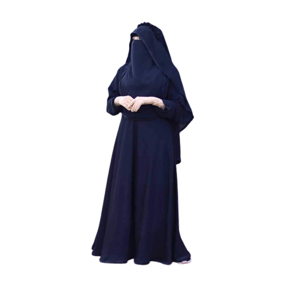 Dubai Cherry Mohua Burka With Hijab And Nikab For Women - BK-16 - Navy Blue