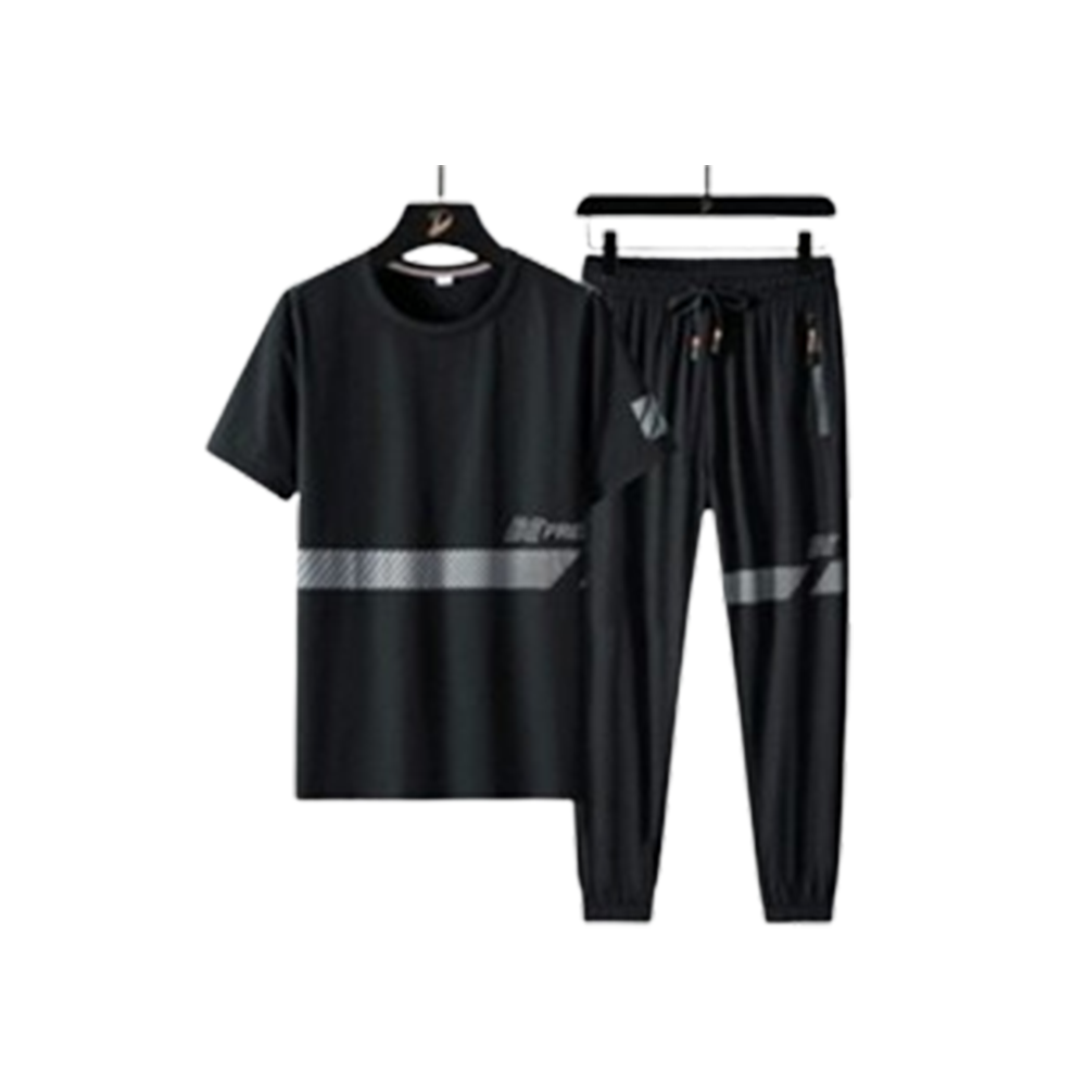 PP Jersey Half Sleeve T-Shirt With Trouser Full Track Suit - Black - TF-75